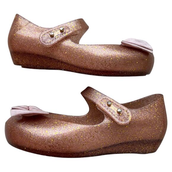 Mini Melissa Ultragirl Glitter Bow Peep Toe Mary Jane Shoes Kids Sz 9 - Picture 4 of 5